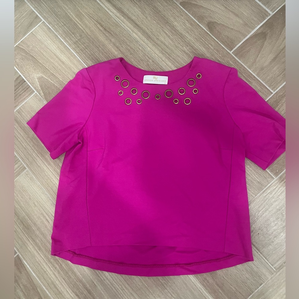 Amanda Uprichard Pink Blouse With Gold Circles